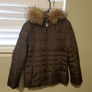 Marc New York brown puff coat with fur lined hood
